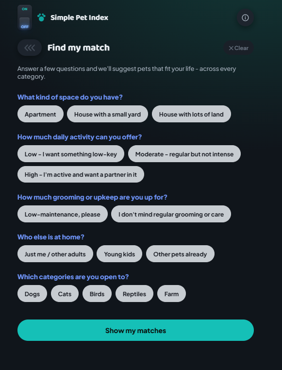 Find my match questionnaire