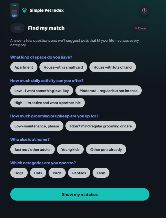 Find my match questionnaire